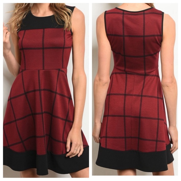 Black & Wine Color Fit & Flare Dress - Picture 5 of 5